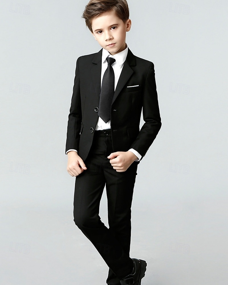 5 Pieces Ring Bearer Suit Boys' Kids Suit Blazer & Vest & Pants & Shirt & Tie Boy's Formal Suit Casual Outdoor Party Fashion Cool Basic Solid Color Pocket Buttons Black Navy Blue Polyester 2026 - $64.99 –P6