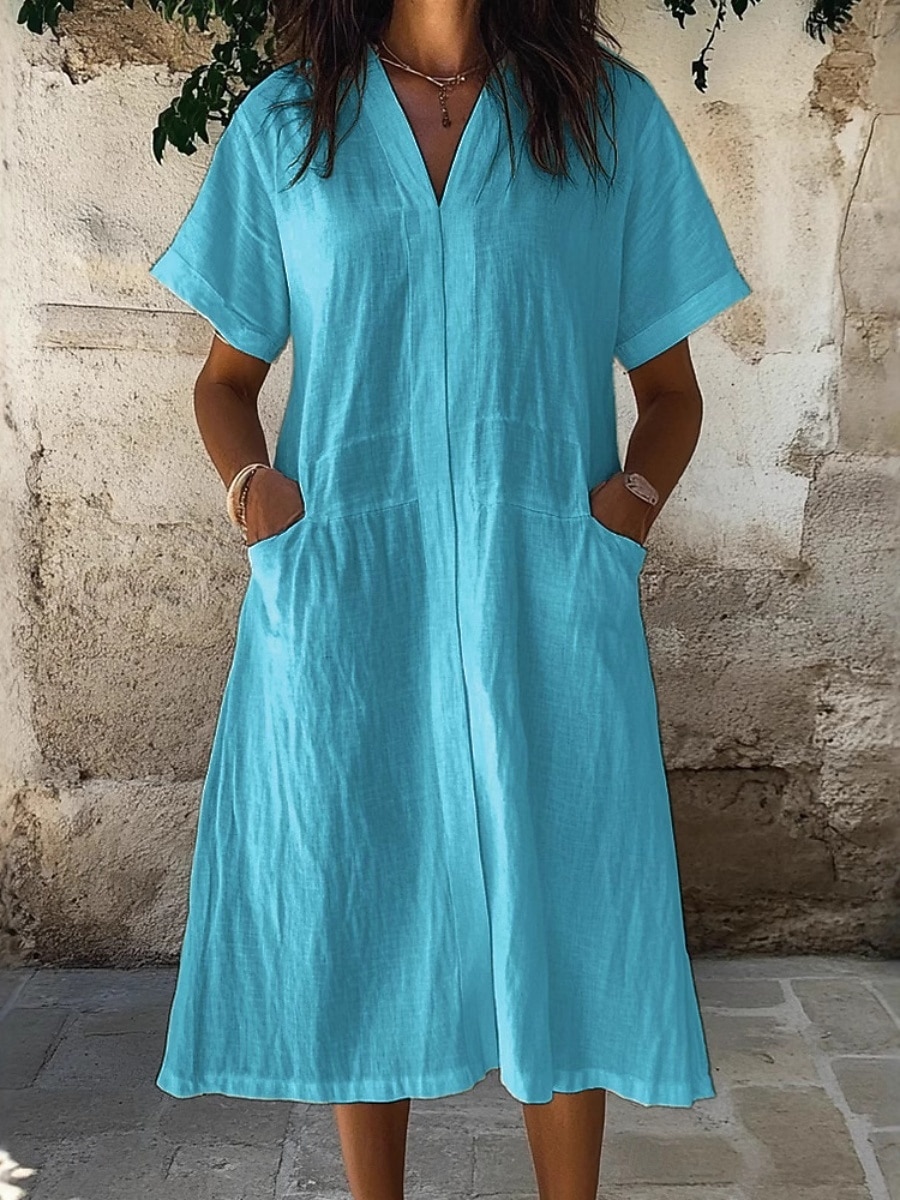 white christmas dresses Women's Solid Color Short Sleeve Dress: The Perfect Summer Cotton Casu main image 0