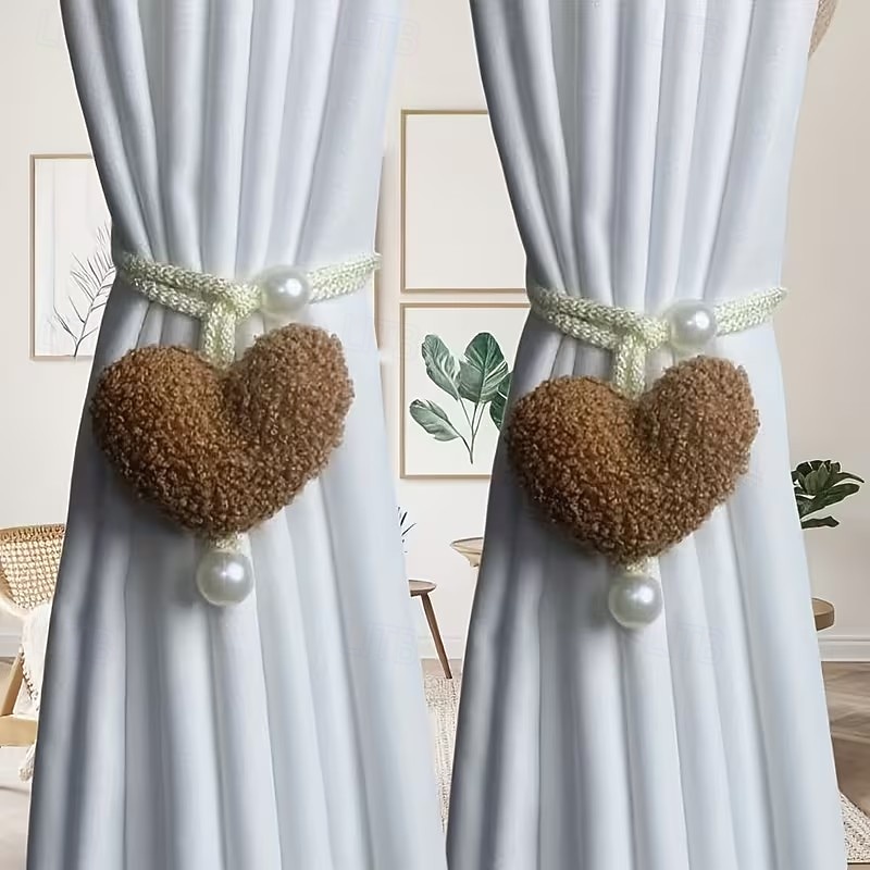 1/2 ks 3D plyšové korálkové závěsy ve tvaru srdce, dekorace na zavazování, síťka proti hmyzu, spona z lana 2026 - $9.99 –P4