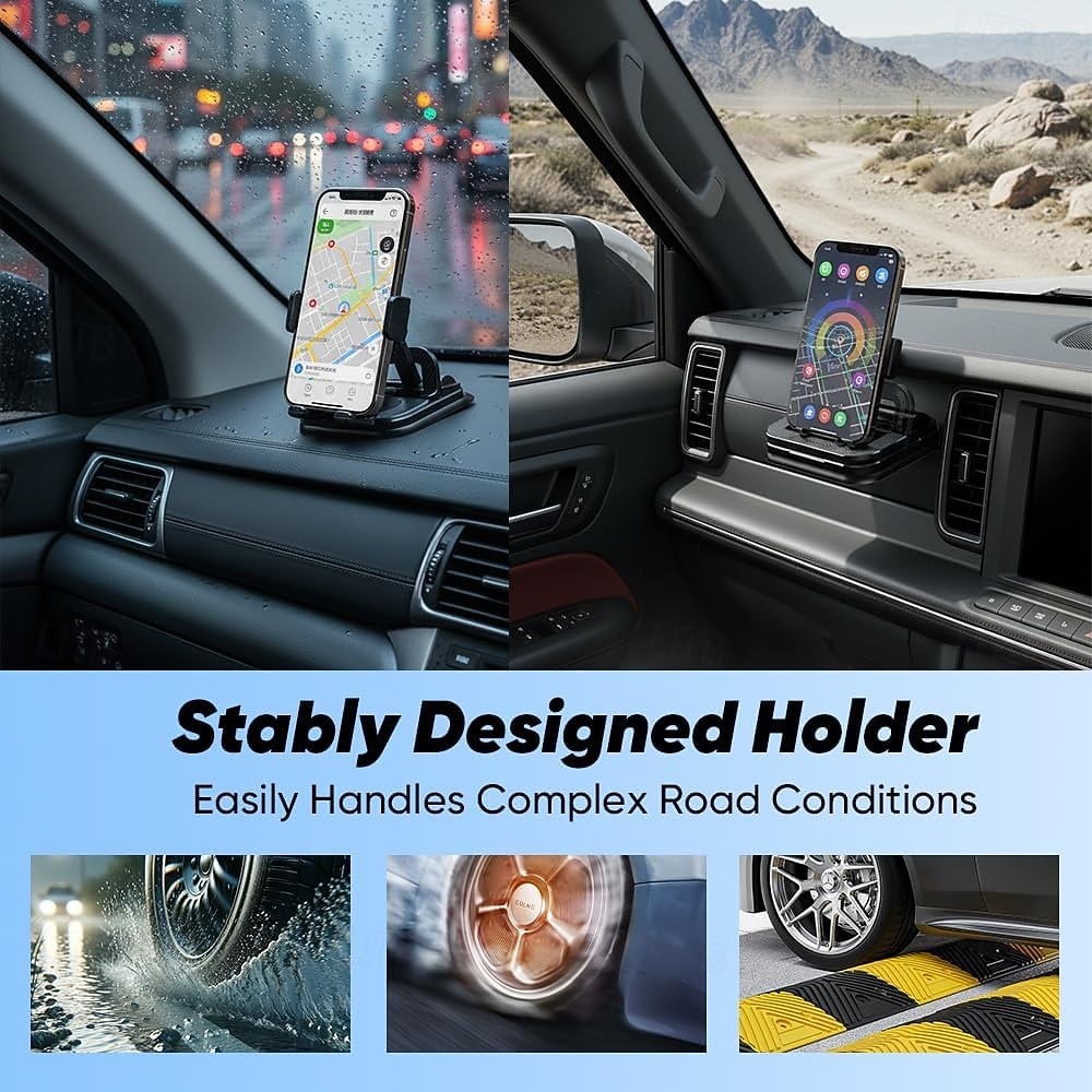 2-i-1 360° roterbar biltelefonholder med parkeringsnummerplate - sammenleggbar, justerbar sklisikker base, dashbord-/nakkestøttefeste, kompatibel med de fleste kjøretøy, biltelefonholder, biltilbehør 2026 - $11.49 –P10