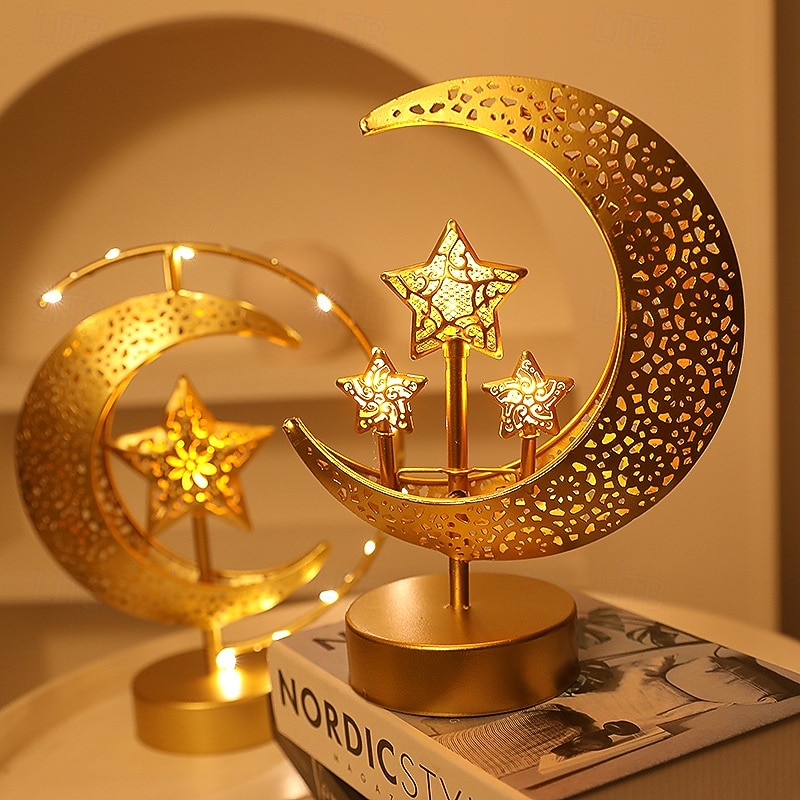 ramadan eid vas fém díszlámpa csillag hold beltéri hálószoba hangulatvilágítás aaa elem 29 * 21cm 2026 - $27.99 –P1