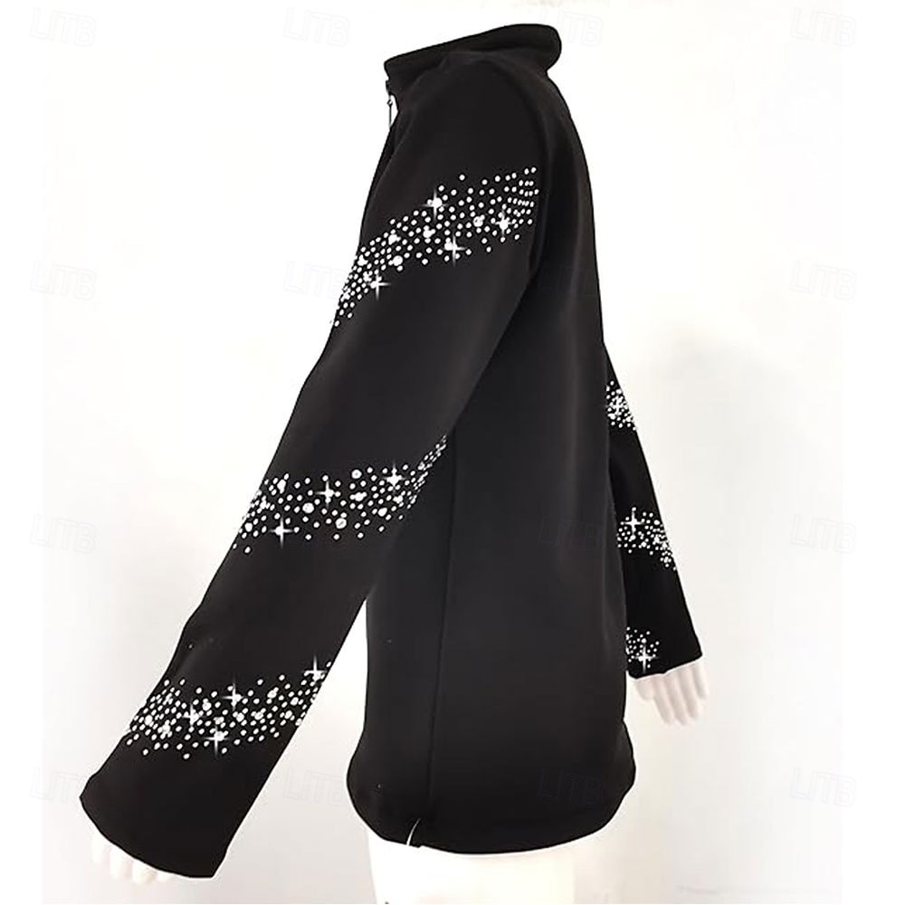 جاكيت تزلج على الجليد من الصوف للنساء والفتيات، أسود اللون، مطاطي، مناسب للتدريب والمنافسات، دافئ، مزين بالكريستال/أحجار الراين، بأكمام طويلة، مناسب للتزلج الفني على الجليد 2026 - $89.99 –P2