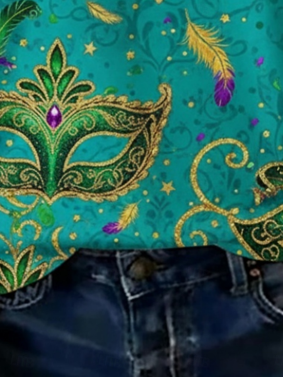 Carnevale Per donna Maglietta Stampato Grafico Astratto Vintage Casual Manica Corta Scollo a V Top Regolari Quotidiano Weekend Abbigliamento da vacanza Blu Estate Primavera del 2026 a $19.49 –P3