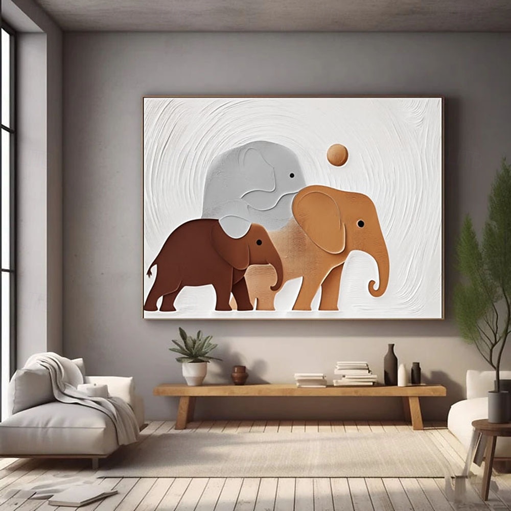 Large Textured Animal Painting Modern Handmade Elephant Plaster Art Large Textured Hand-Painted Plaster Abstract Contemporary 2026 - $108.99 –P2