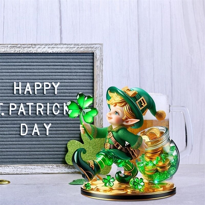 Skřítek na Den svatého Patrika, irský trojlístek na stůl, 2D akrylová víceúčelová bytová dekorace 2026 - $17.49 –P4