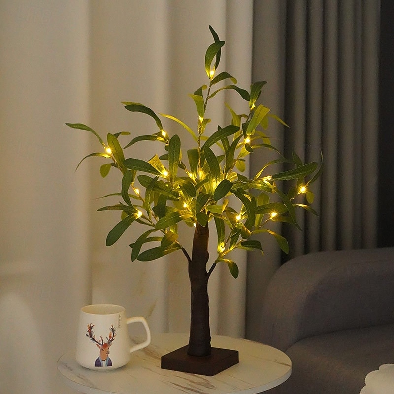 אור עץ מדומה של עלי זית לד 50 ס"מ/19.69 אינץ' סוללת aaa USB דו-תכליתי אביב וקיץ מקורה חדר שינה סלון חדר אוכל מסיבה שולחן עבודה קישוט אביזרים קישוט אור אווירה 2026 - $21.99 –P1