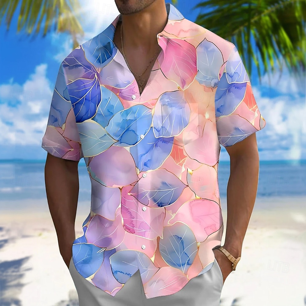 Herren Blatt Tropische Pflanzen Sommer Hawaiihemd Knopfhemd Alohahemd Kurzarm Hawaiianisch Ferien Strandbekleidung Sommer Frühling Umlegekragen 3D-Druck Hemden mit Kragen Eine Tasche vorne Blau 2026 - $25.99 –P1