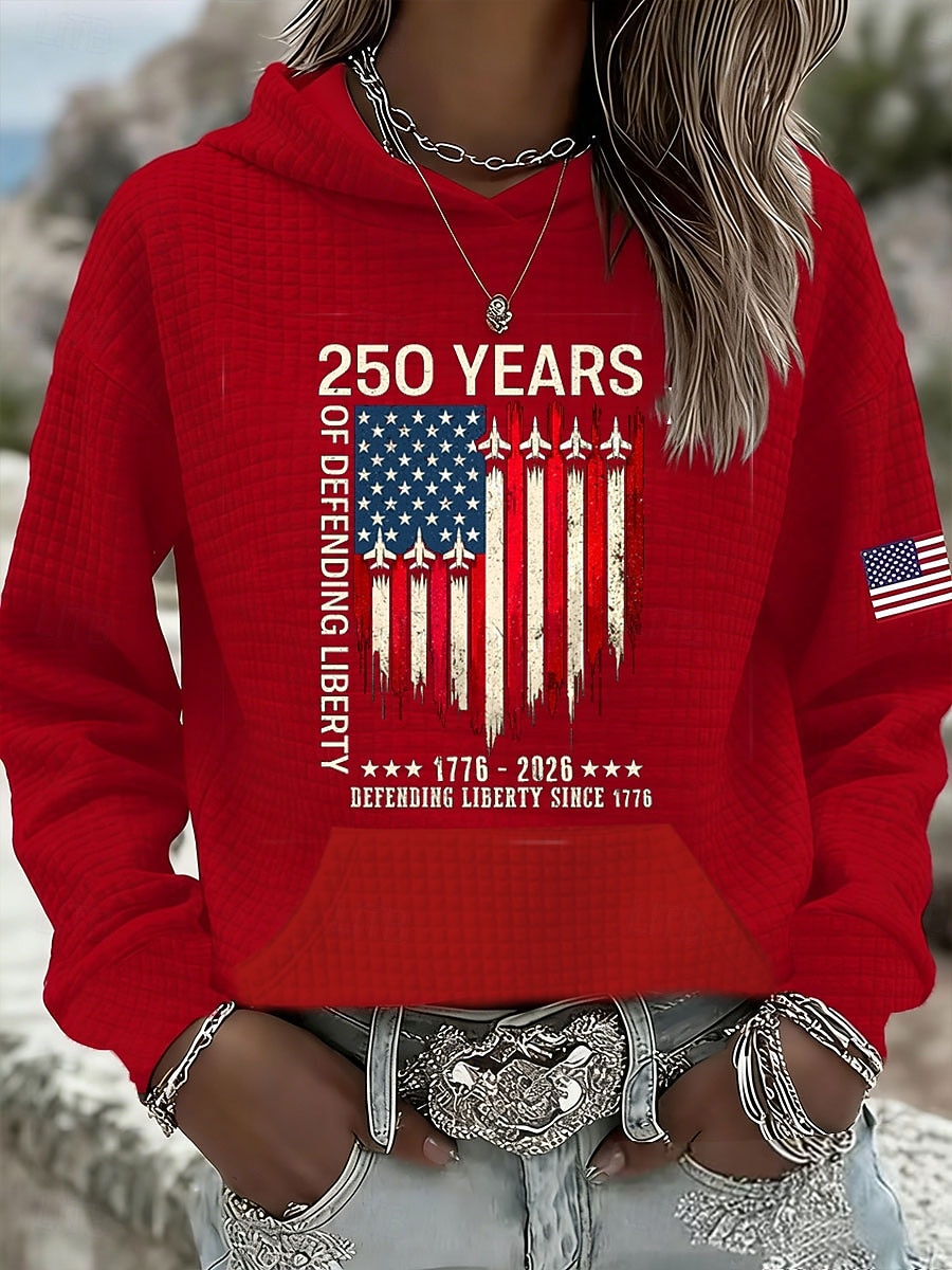 Felpa con cappuccio patriottica per donne del Giorno dell'Indipendenza Stampa grafica Lettera Calda Casual Manica lunga Cappuccio Normale Tops Casual Strada Abbigliamento quotidiano Stampa Nera del 2026 a $33.99 –P3