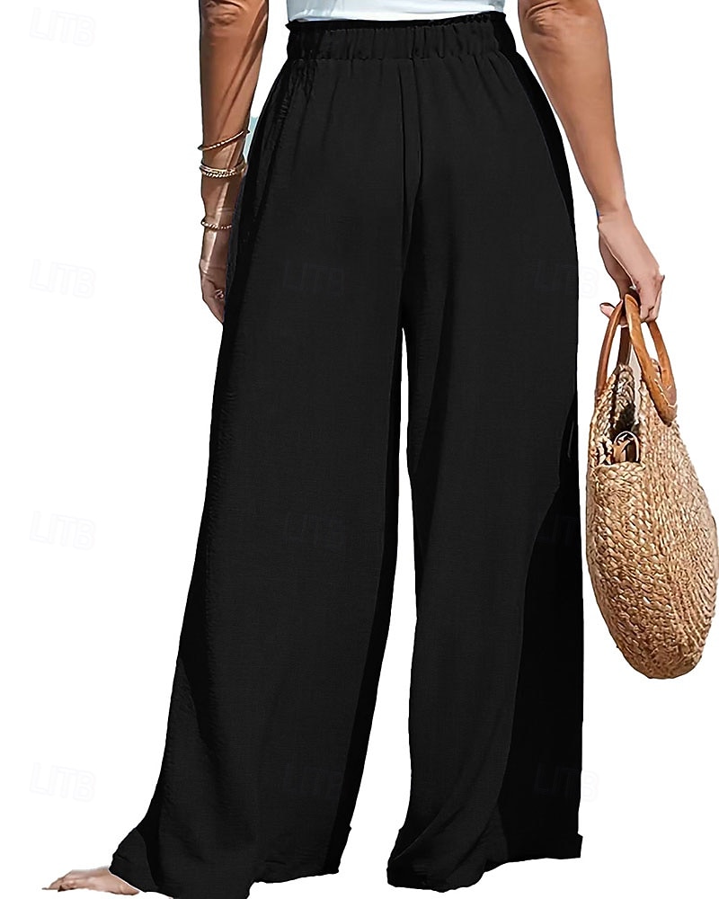 Damen Kunstbaumwollleinen Weites Bein Chinos Sommerhose Urlaub Streetwear Lässig Volle Länge Mittlere Taillenlinie Einfach Kordelzug Tasche Atmungsaktiv Mikroelastisch Täglich Outdoor Straße Grau 2026 - $24.99 –P3