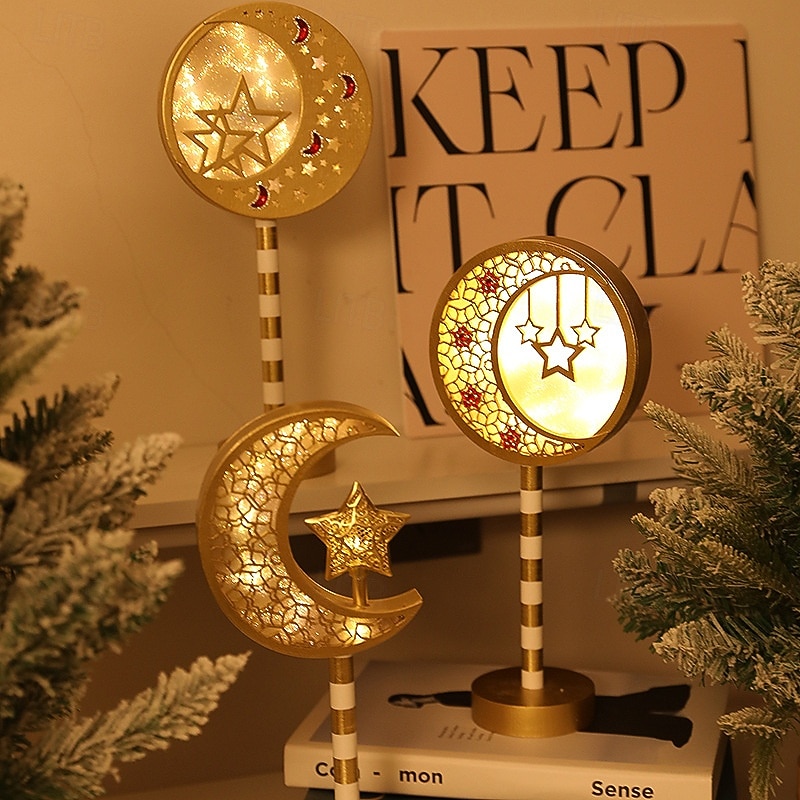 ramadan eid led dekoratív fényjelzés csillag hold vár beltéri hálószoba ünnepi hangulatú függőlámpa aa elemdoboz 30cm magasság 2026 - $13.99 –P1