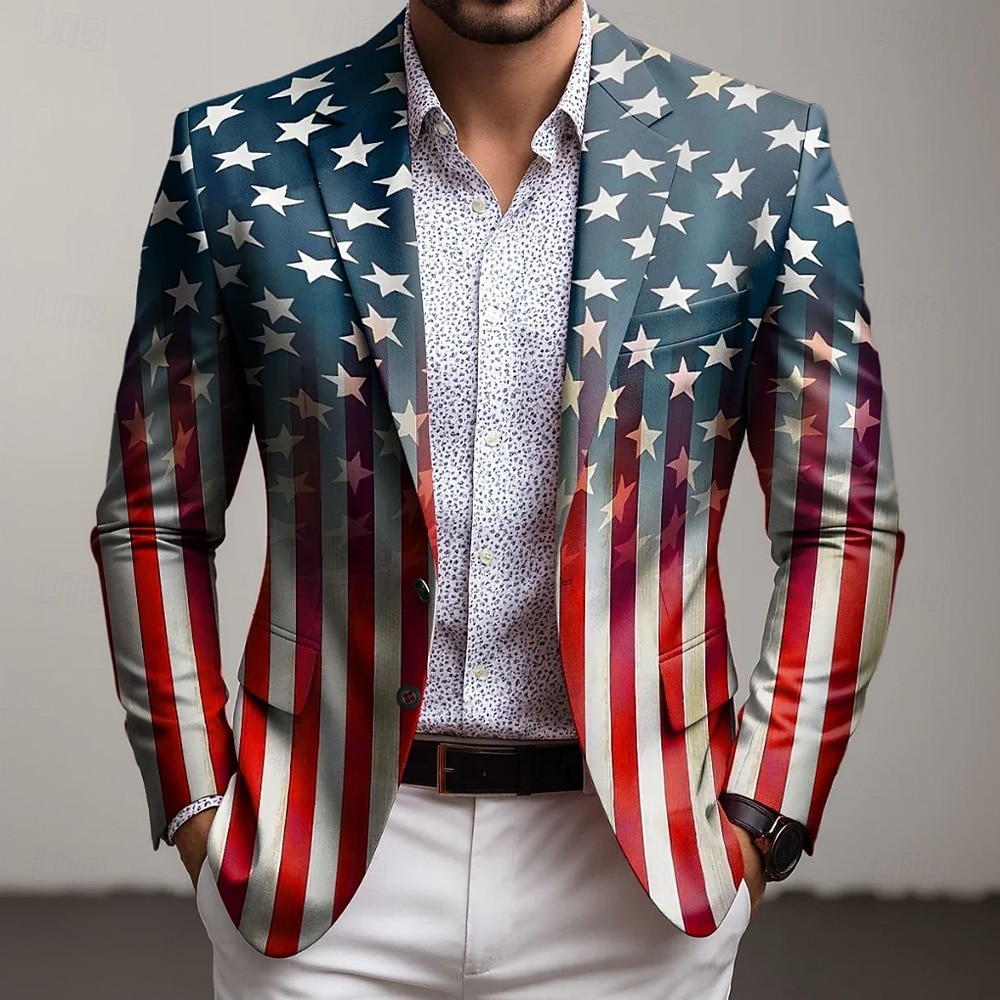 Dia da Independência Americana Homens Bandeira americana Jaqueta Blazer Casaco Da Moda Confortável Respirável Artistíco Casual Casual Diário Festival Bolsos Impressão 3D Botões Todas as Estações de 2026 por $85.99 –P1