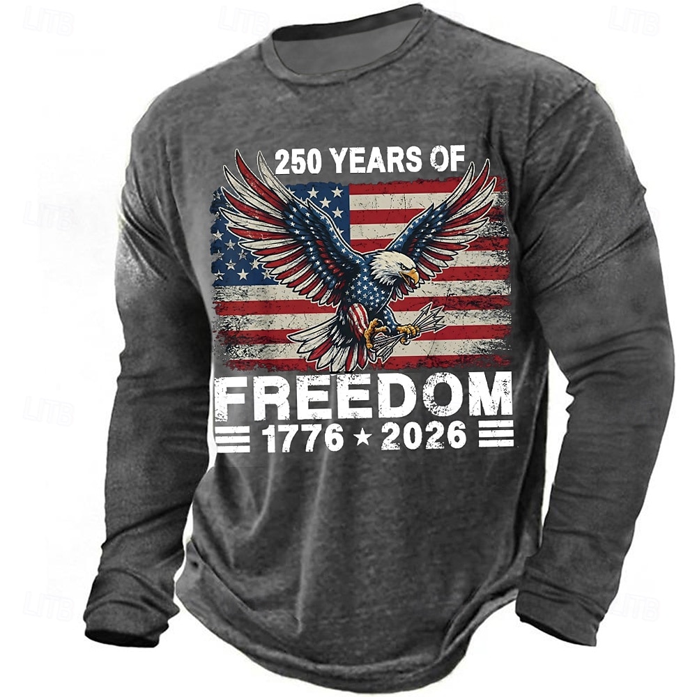 4. července 2026 250. pamětní den Pánské 3D potisk US vlajka crew neck dlouhý rukáv tričko casual každodenní 2026 - $23.99 –P1