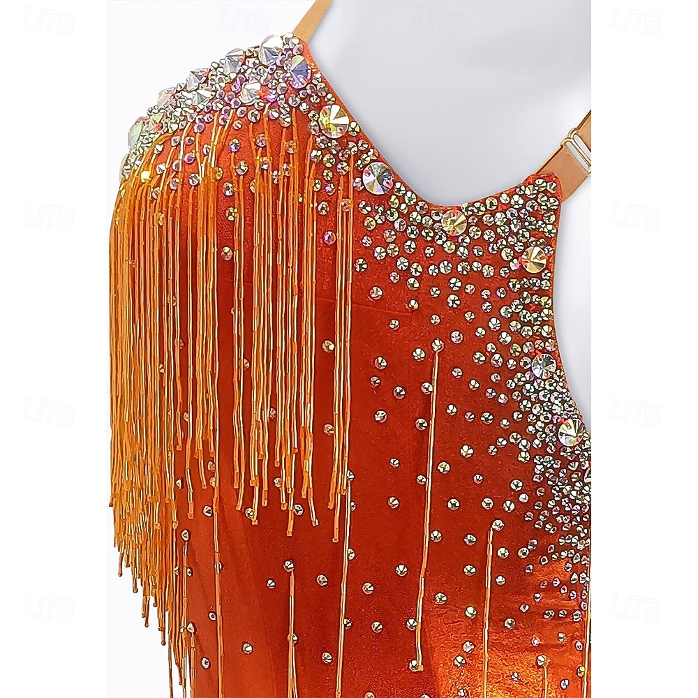 orange salsa dress Custom Made to order Latin Dress 40 Colors to Choose Women Kids Girls Fringe Latin Dance Long Sleeve Professional Competition Dress Orange