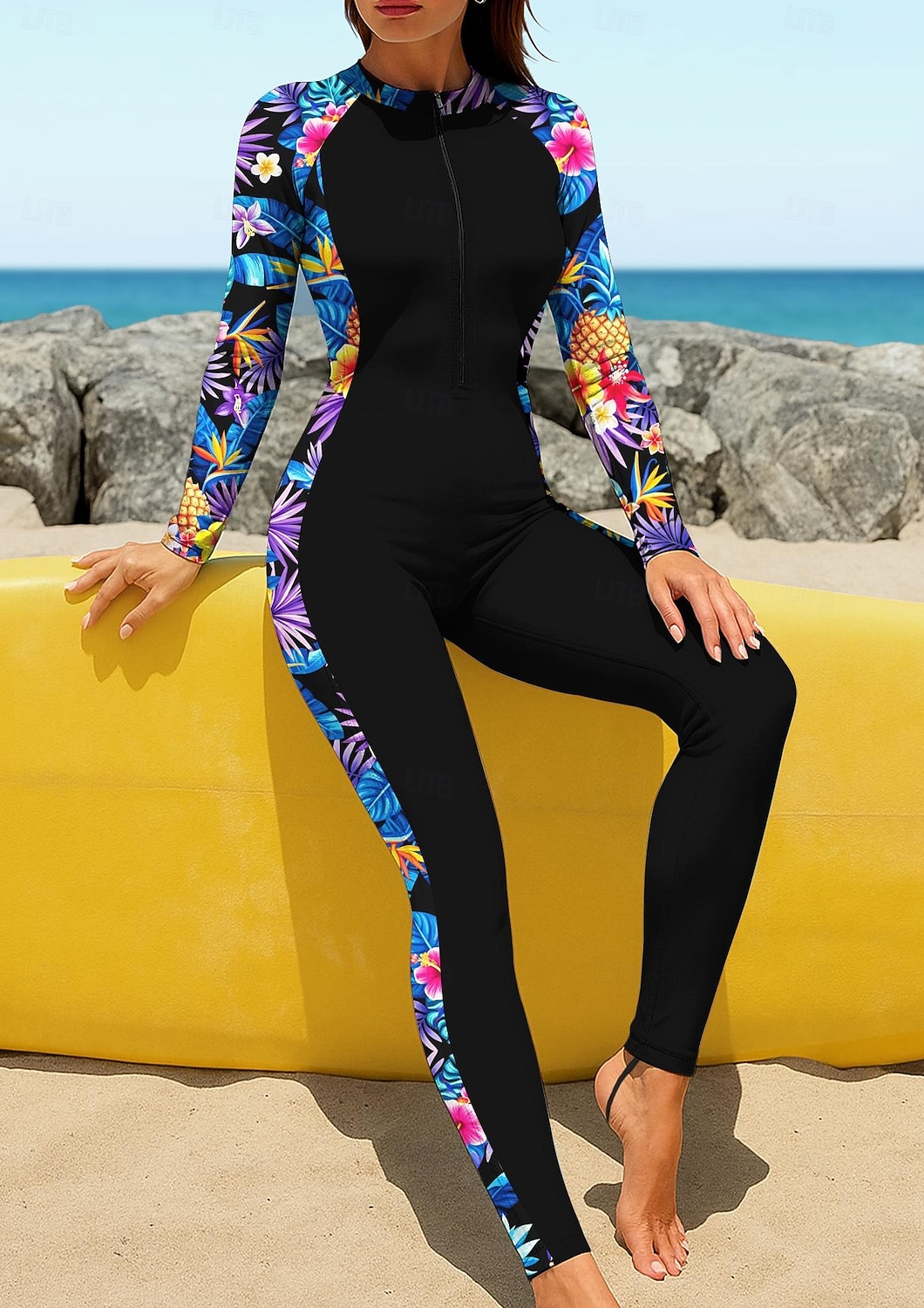 Damen Regulär Anti UV Shirt Ganzkörper-Rashguard Badeanzug Blumenmuster Tropisch mit integriertem BH Frontreißverschluss UV-Sonnenschutz vollständige Bedeckung UPF50+ Langarm Handyhülle für das ganze 2026 - $49.99 –P3