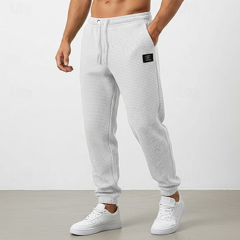 Homens Waffle Calças Esportivas Corredores Calças Calça casual Com Cordão Punho com Elástico Côr Sólida Conforto Comprimento total Diário Ao ar livre Streetwear Férias Moda Preto Branco Com Stretch de 2026 por $22.99 –P6