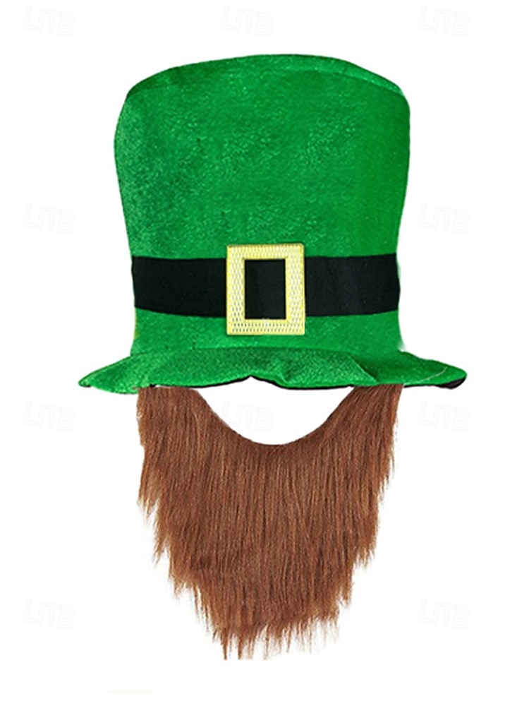 2026年 男性用の聖パトリックの日のレプラコーン帽子と偽のひげのセット、取り外し可能な偽のひげが付いた緑のアイルランドの衣装のトップハット、柔らかいポリエステル素材、パレード、パーティー、フェスティバルの衣装に使えるマルチカラーオプション  コレクション – $19.99 –P13