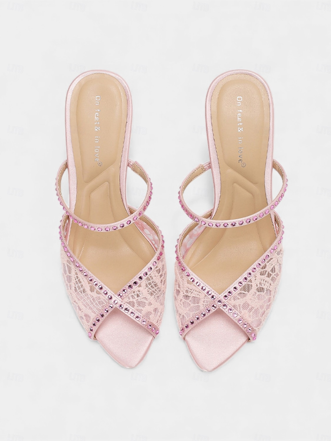 Rosa Damen-Stilettos mit Spitze – elegante offene Pantoletten mit Strassriemen, romantisch-festlicher Stil, perfekt für Brautjungfern bei Hochzeiten 2026 - $54.99 –P4