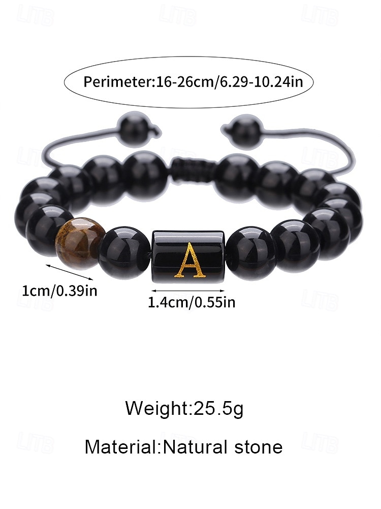 Verstelbare herenarmband van natuursteen met alfabetletterontwerp, aanpasbaar met 26 letters, perfect om cadeau te doen, voor casual en speciale gelegenheden 2026 - $7.99 –P5