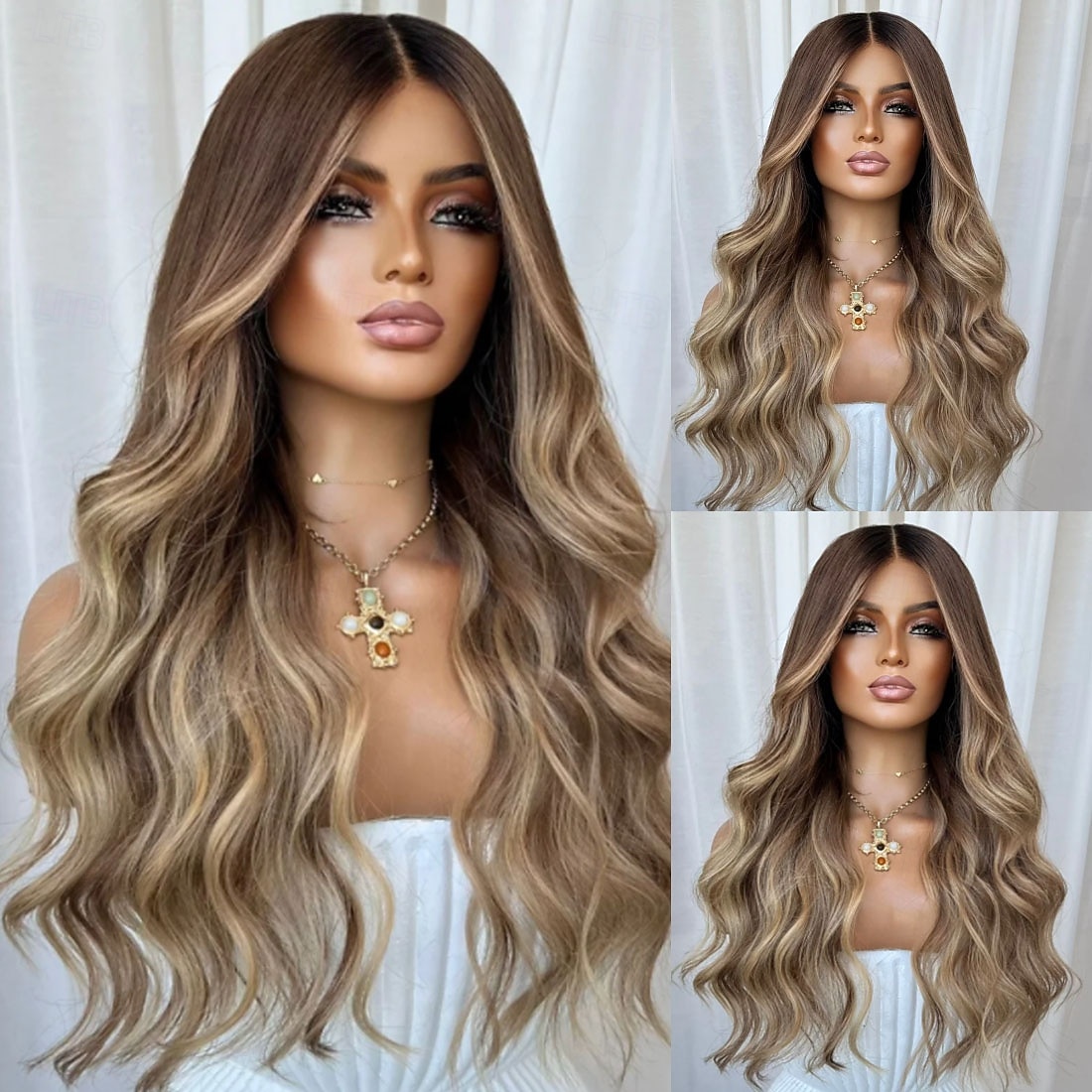 Włosy naturalne remy Zamknięcie 5x5 Zamknięcie 4x13 Peruka Przedziałek na środku Włosy brazylijskie Falowana Blond Wielokolorowy Peruka 150% 180% Gęstość włosów Z Baby Hair Włosy ombre Baleja 2026 - $339.29 –P1
