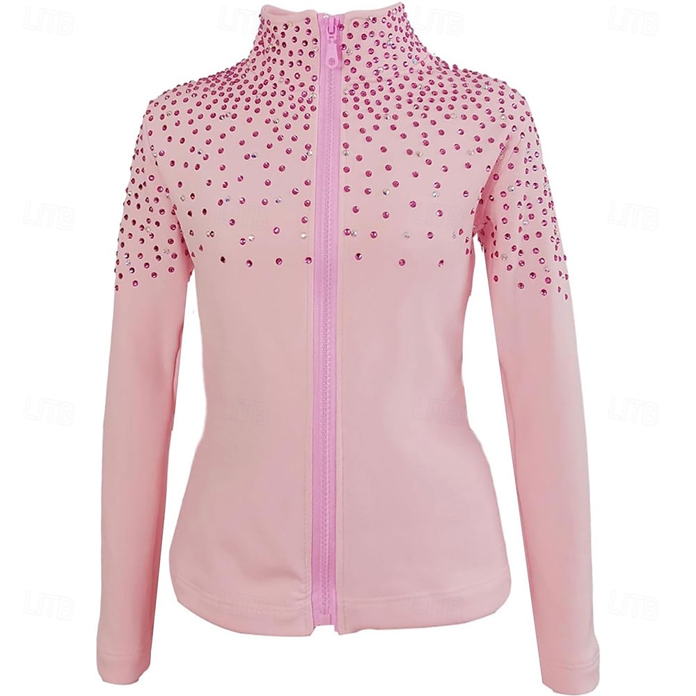 Figure Skating Fleece Jacket Women's Girls' Ice Skating Jacket Top Sky BlueStretchy Training Competition Skating Wear Thermal Warm Crystal / Rhinestone Long Sleeve Ice Skating Figure Skating 2026 - $106.99 –P6