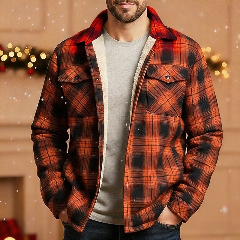 Ανδρικά Χειμερινό παλτό Μπουφάν πουκάμισο Μπουφάν fleece Καθημερινά ΕΞΩΤΕΡΙΚΟΥ ΧΩΡΟΥ Διατηρείτε Ζεστό Τσέπη Φθινόπωρο Χειμώνας Καρό Κομψό στυλ street Καθημερινά Απορρίπτω Κανονικό 2026 - $58.99 –P4