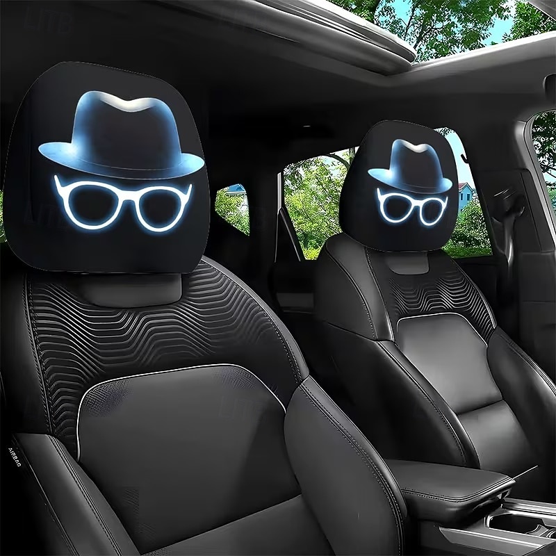 2pcs Cartoon Big-Eyed Face Printed Car Headrest Covers, Interior Decoration, Universal Fit, Washable, Easy to Install, Suitable for Long Trips Or Road Trips, Perfect Quirky Car Decoration 2026 - Kč154 –P4