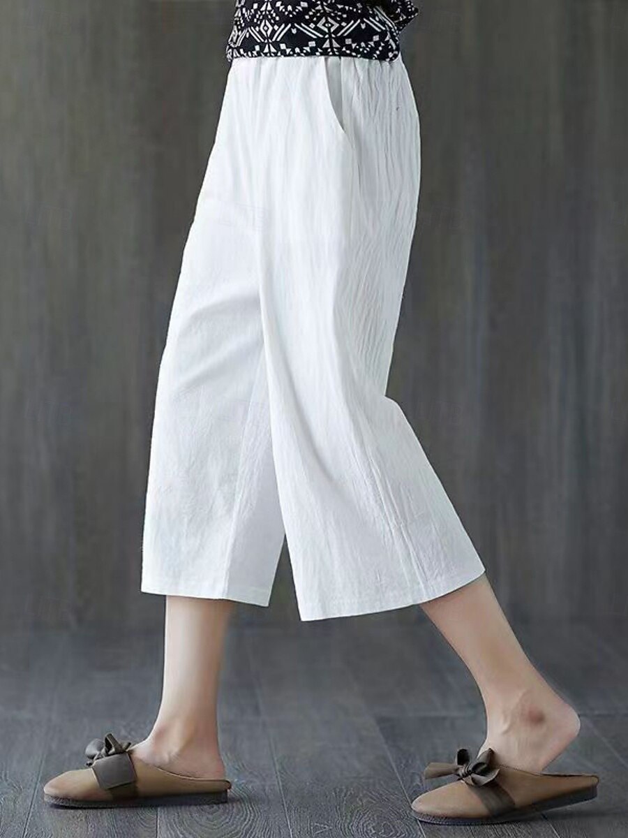 Női Capri nadrágok Műpamut ágynemű Nadrág Nyári nadrág Szabadság Alap Alkalmi Borjú-hossz Magas derék Sima Zseb Elasztikus derékpánt Mokaszinok Mekano Légáteresztő Nyúlós Tengerpart Szabadság Fekete 2026 - $21.99 –P4