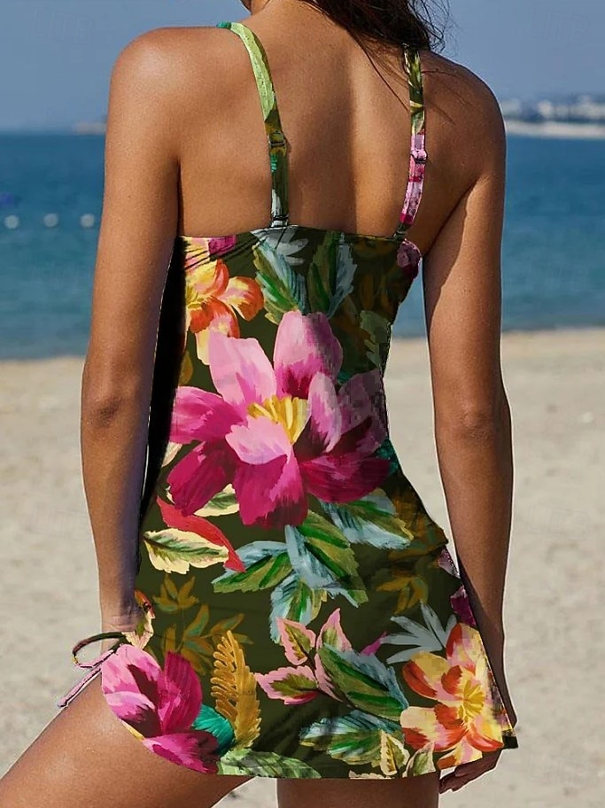 Mujer Bañadores Tankini Falda Traje de baño Elegante Vacaciones Floral Graphic Sin Mangas Trajes de baño 2026 - $36.99 –P5