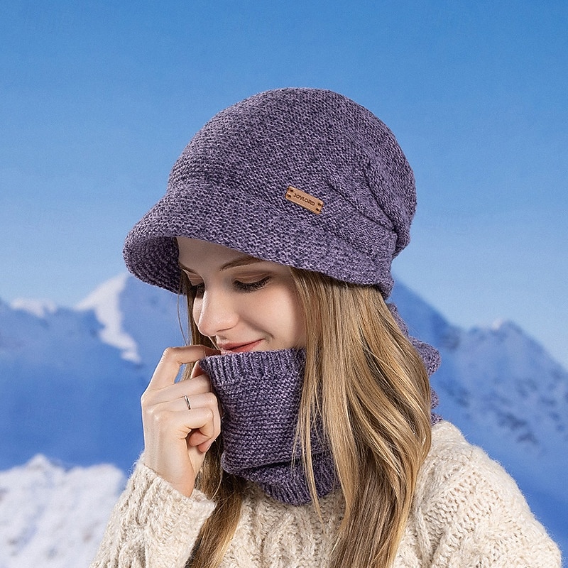 Ensemble bonnet et cache-cou en maille pour femme, bonnet thermique doublé polaire avec visière et protection des oreilles, ensemble bonnet et écharpe chauds en maille pour les voyages de ski et de 2026 ? $21.99 –P13