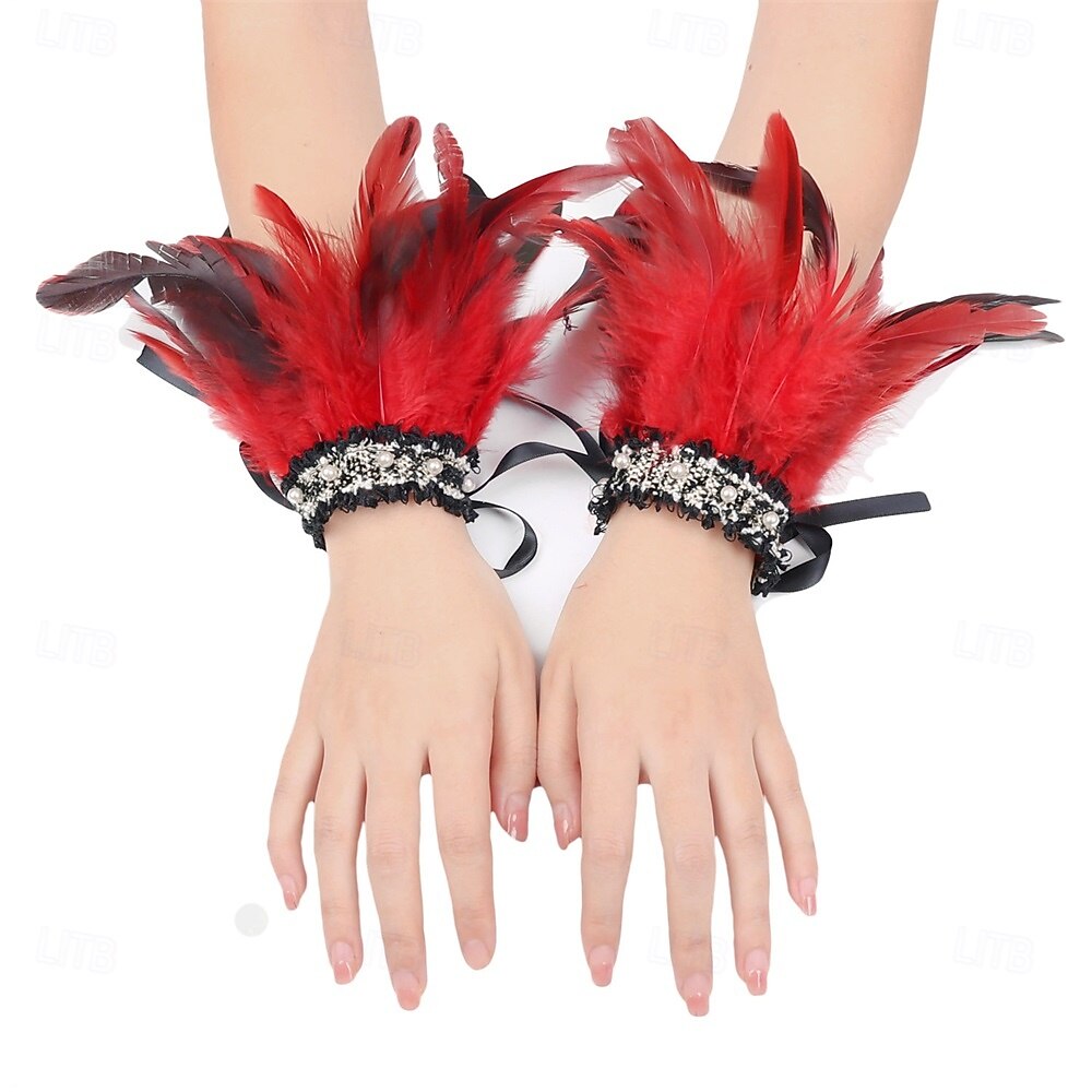 Carnaval 2026 Accesorios de Samba del Carnaval de Río Puños de Plumas para Mujeres Puños de Lentejuelas Brillantes con Plumas de Varios Colores para Danza en Brasil 2026 - $10.49 –P6