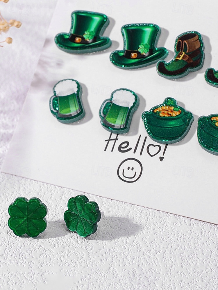 Sada dámských akrylových náušnic ke Dni svatého Patrika, zábavný design skřítka, půllitru na pivo a jetele, ideální na Den svatého Patrika, karneval i každodenní nošení. 2026 - $7.99 –P9