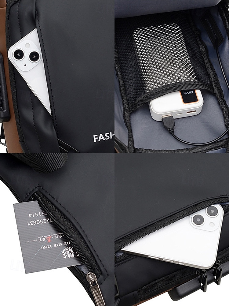 Herrväska i flerfärgad nylon för resor, vandring och friluftsliv - vattentålig axelväska med extern USB-port 2026 - $19.99 –P12