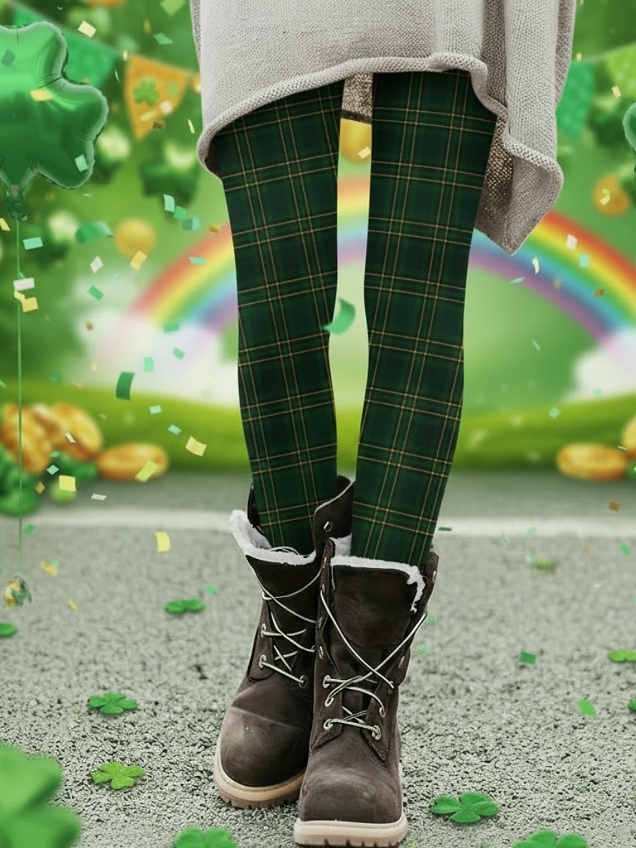 Dámské Legíny Pohodlné legíny prázdniny Na běžné nošení Plná délka Vysoký pasPantsDen svatého Patrika Grafika Pléd Potisk Pohodlné Elastické Ležérní Denní Dovolená Tmavě zelená Trávová zelená Armádn 2026 - $18.99 –P5