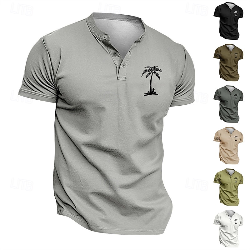 Hombre Camiseta Henley Shirt Tee Camisa manga corta Manga Corta Henley Verano Primavera Palmera Moda Ropa de calle Casual Botones Estampado Diario Vacaciones Deporte Negro Verde Claro Blanco Camiseta 2026 - $20.99 –P1