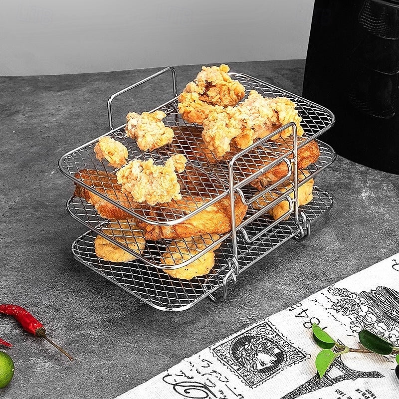 Grelha desidratadora multicamadas em aço inoxidável, acessórios para fritadeira a ar de 3 níveis, grelha removível para secagem e cozimento a vapor, ideal para assar e cozinhar em fritadeira a ar e de 2026 por $21.99 –P4