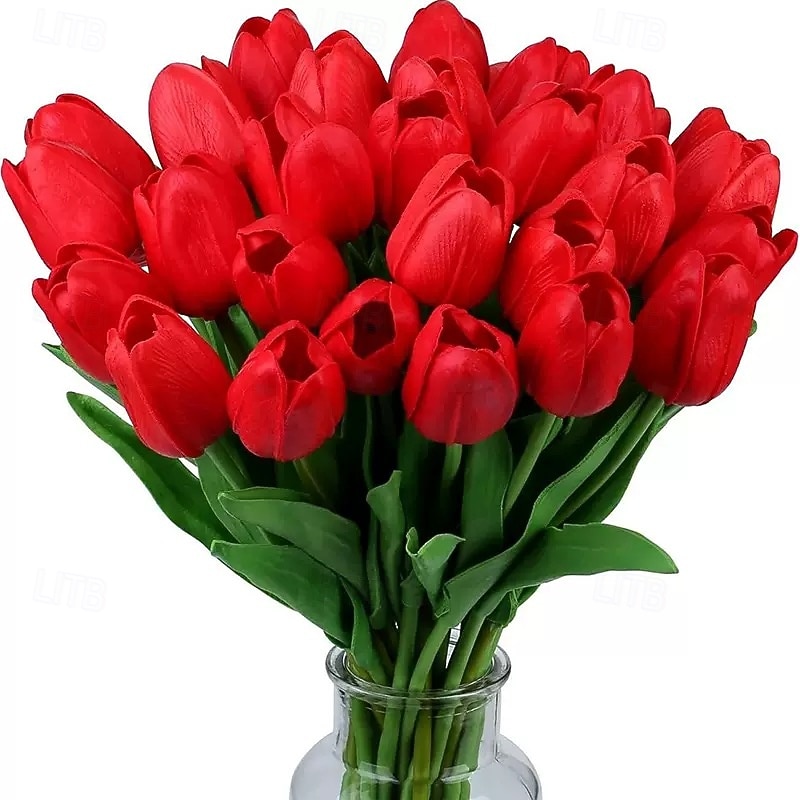 باقة زهور توليب صناعية واقعية مكونة من 22 قطعة - زهور توليب صناعية وردية وبيضاء بسيقان خضراء مصنوعة من الراتنج/البلاستيك لتزيين حفلات الزفاف والمنازل والمكاتب - قطعة مركزية واقعية للطاولة سهلة الصيانة 2026 - $25.99 –P6
