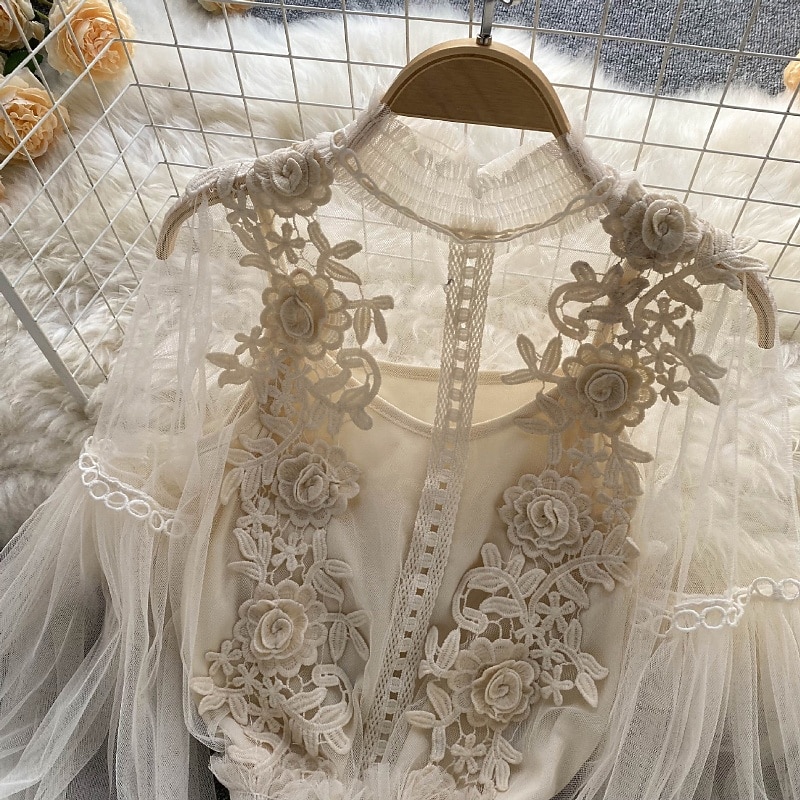 Γυναικεία Μπλούζα Δαντέλα Κουρελού Σκέτο Βίντατζ Στυλάτο Μακρυμάνικο Ζιβάγκο Κανονικά μπλουζάκια Καθημερινά Εξόδου Θαλασσί Μαύρο Λευκό Χακί Σομόν Καλοκαίρι Άνοιξη Φθινόπωρο Χειμώνας 2026 - $23.99 –P5