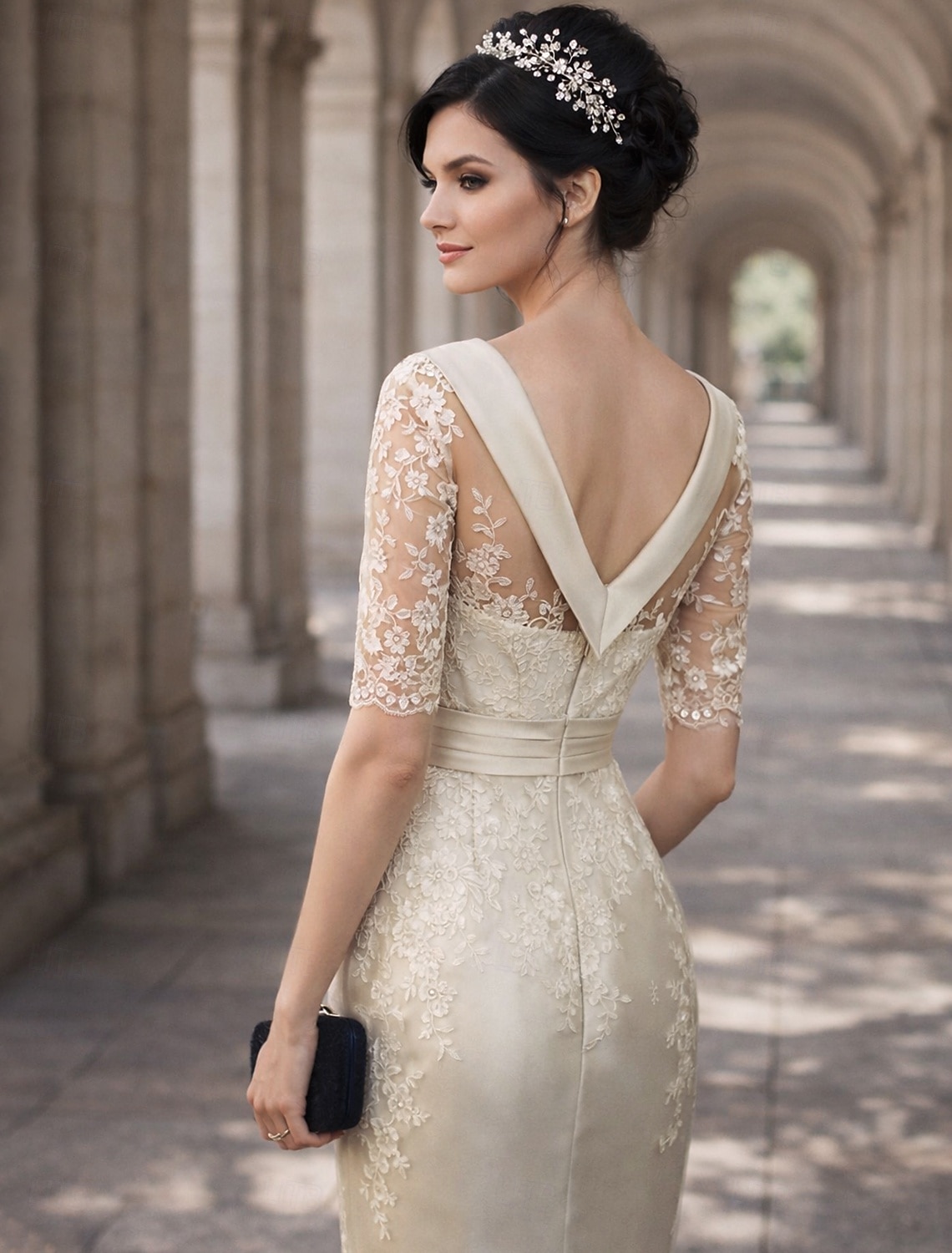 Sheath Column Knee Length Party Dress Cocktail Dress Wedding Guest Dress Mother of the Bride Dress Short Sleeve Jewel Neck Elegant Vintage Wedding Guest Satin Lace with Appliques 2026 - $115.99 –P3