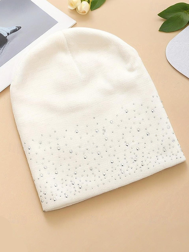 Naisten neulottu polyesteripipo, strassikoriste, saatavilla useissa väreissä, täydellinen talvimuotiin 2026 - $11.99 –P7