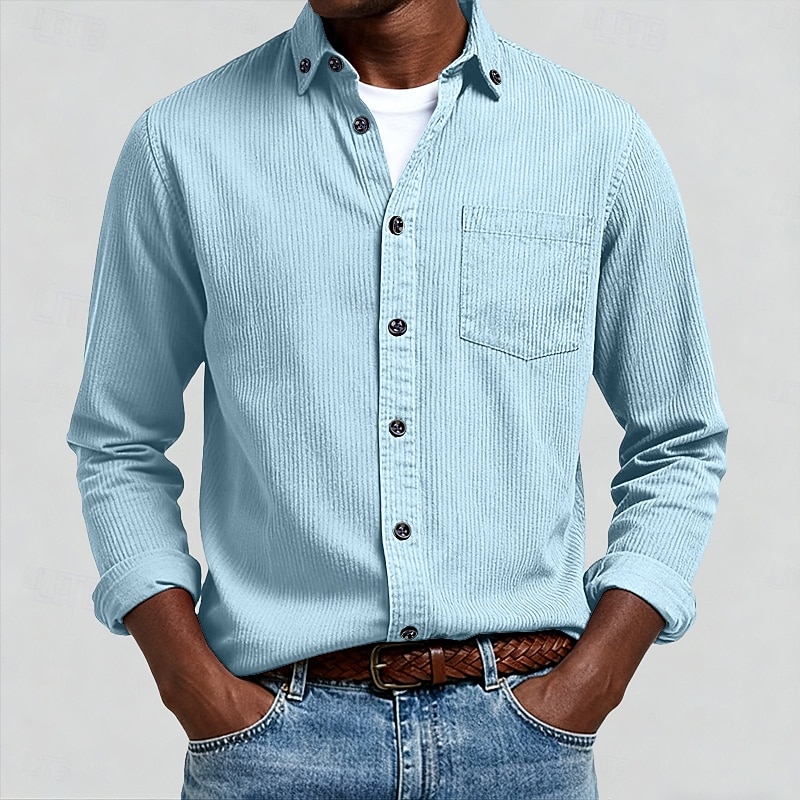 Homens Camisa Social camisa de botão Camiseta de Veludo Camisola Azul Amarelo Vermelho Azul Marinha Verde Manga Longa Tecido Lapela Casual Ao ar livre Bolso frontal Roupa Moda Roupa de rua Casual de 2026 por $31.99 –P6