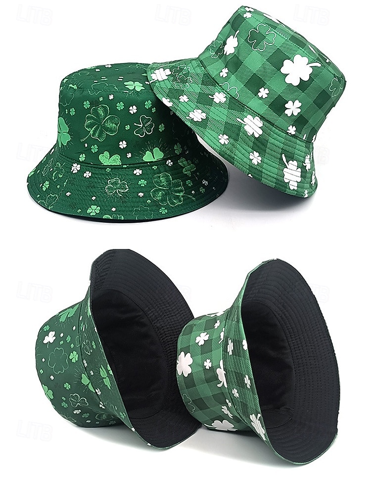 Sombrero de pescador de poliéster para mujer, con trébol y duende del Día de San Patricio, varios patrones, perfecto para el Día de San Patricio y para uso diario. 2026 - $11.99 –P7
