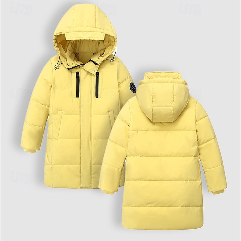 Kids Girls' Down Jacket Puffer Jacket Solid Color Sports Pocket Keep Warm Windproof Outdoor Coat Outerwear 4-12 Years Winter Black Yellow Purple 2026 - $80.99 –P8
