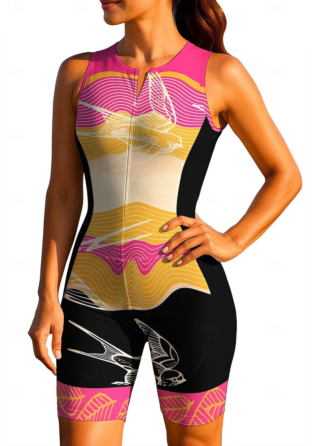 Жен. Велокофты Костюм для триатлона Сноуборд Джерси Без рукавов Лето Весна Осень Фиолетовый Зеленый Розовый с красным Лист Геометрический принт Птица Градиент Полосы / волосы Велоспорт 2026 - $44.99 –P1