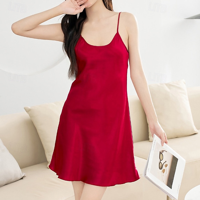 Mujer Bata de noche Casual Suave Satén Color puro Espalda al Aire Diario Hogar Cama Sin Mangas Correas Negro Blanco Champaña Rosa Vino Verano Holgado 2026 - $12.99 –P1