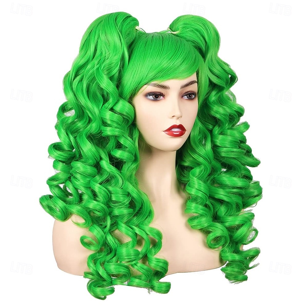 Perucas Verdes Peruca Sintética Cacheada com 2 Rabo de Cavalo Peruca Feita à Máquina Longo Cabelo Sintético Verde Mulheres Festa Natural Verde de 2026 por $33.99 –P2