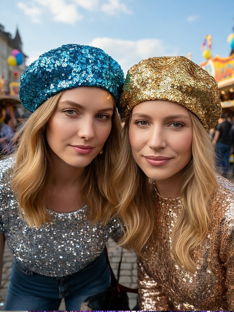 Beret de lentejuelas de Mardi Gras para mujeres en múltiples colores material de poliéster perfecto para carnaval y bailes de máscaras 2026 - $11.99 –P3