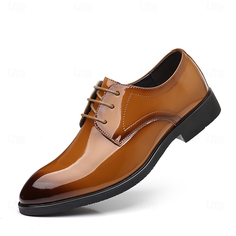 Zapatos de vestir de charol marrón brillante para hombre, elegantes zapatos formales para bodas, ideales para novios, padrinos de boda e invitados a la boda, cómodos y elegantes para ocasiones formales de boda. 2026 - $54.99 –P3
