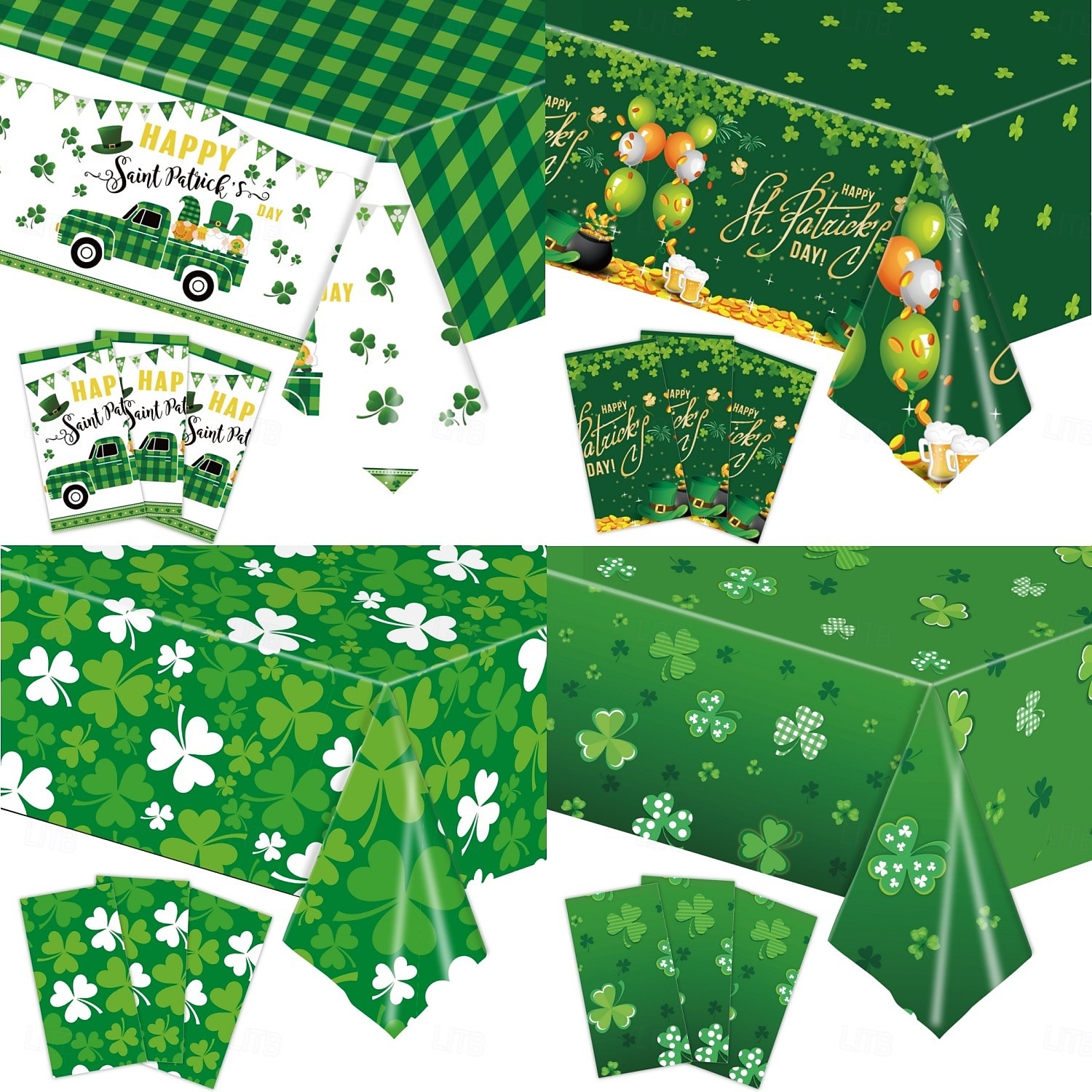 Plastiktischdecke zum St. Patrick's Day, grünes Kleeblattmuster, irisches Kleeblattmotiv, festliche Tischdecke für die Feier zum St. Patrick's Day. 2026 - $6.49 –P1