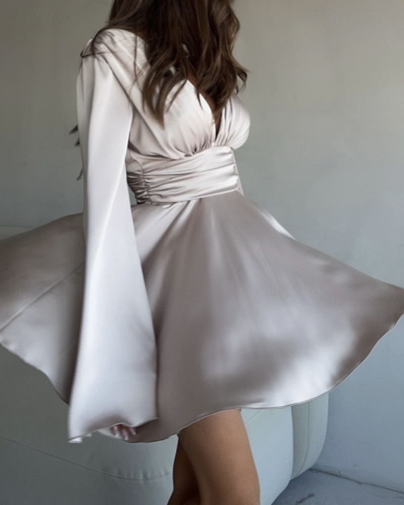 Naisten Mini mekko Satiini mekko Tanssiaispuku Juhlamekko Coctail-asu Muoti Moderni Iltajuhlat Juhla Cocktailjuhla Normaali Tavallinen Pitkähihainen V kaula-aukko Musta Ruskea Apila Harmaa Kevät Syksy 2026 - $41.99 –P8