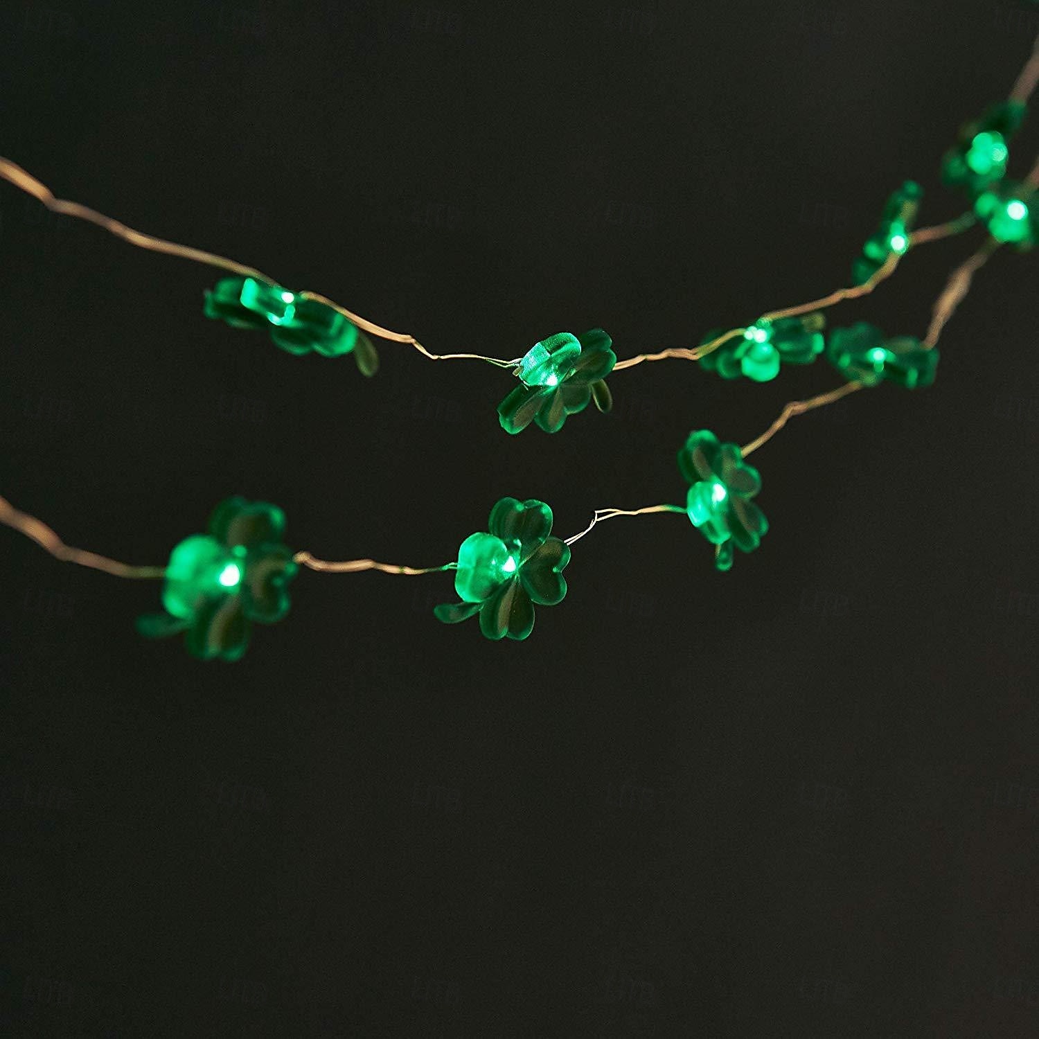 Pyhän Patrickin päivän koristeet apilanlehdet valosarjat paristokäyttöiset kaukosäätimellä toimivat ledit apilanvihreät valot makuuhuonejuhliin pyhän Patrickin päivän koristelu 2026 - $17.99 –P2